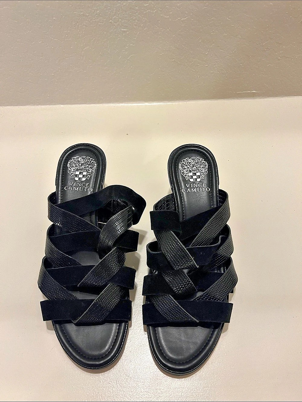 Vince Camuto Black Strappy Block Heel Sandals